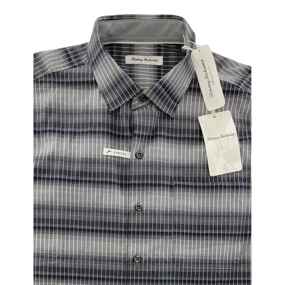 Tommy Bahama Men's Big & Tall 3XLT Fog Grey Lazlo Ombre Stripe Silk Blend Shirt - Picture 3 of 9